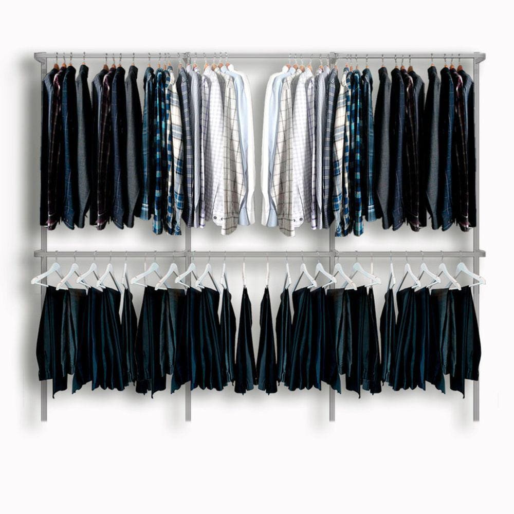 Arara cabideiro aramado trilho parede closet loja suspenso Br 2,80 m
