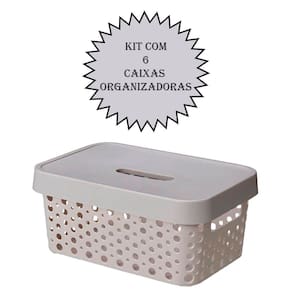 Kit com 6 Caixas Organizadoras Com Tampa 4,5L Cinza Multiuso