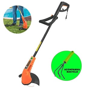 Aparador de Grama Elétrico 1500W AP1500T TRAMONTINA + Ancinho 3 Dentes para Jardim Cabo Emborrachado