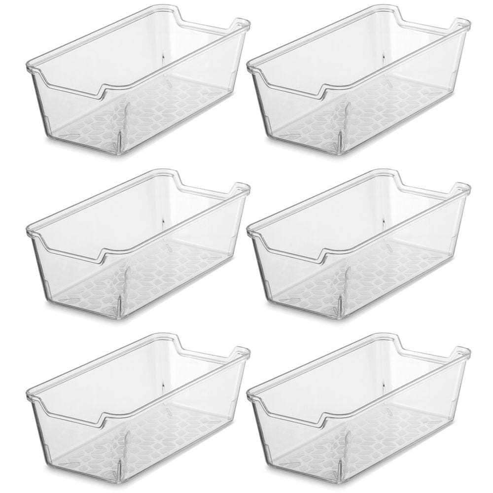 Conjunto 6 Caixas Plásticas 8,5x17cm UZ Transparentes Organizadora Empilhável Retangular