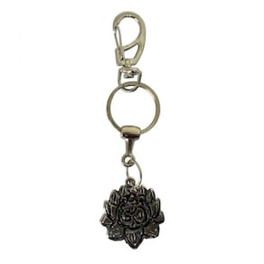 Chaveiro Simbolo do OM Na Flor de Lotus 12 cm Metal Níquel