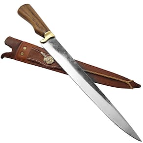 Faca Javalizeira Artesanal 12` Caça Javali com Guarda Aço Carbono 1070 Brut Forge