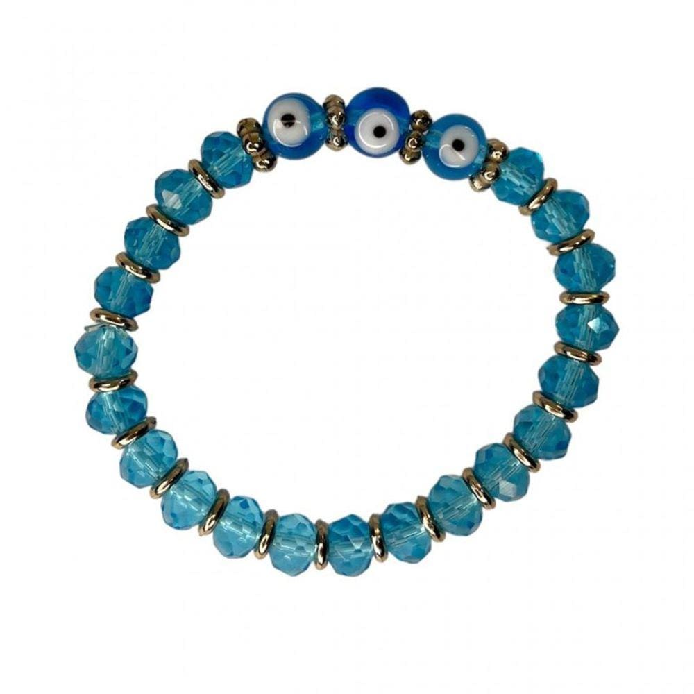 Pulseira 3 Olho Grego Azul Clara Cristal e Silicone