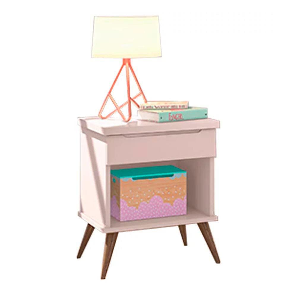 Mesa de Cabeceira Melissa 1 Gaveta Cor Rosé - Phoenix Baby