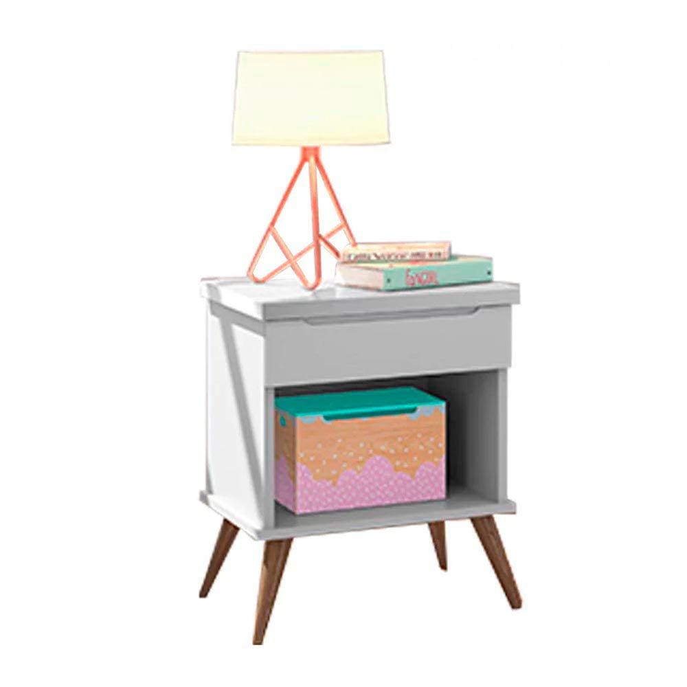 Mesa de Cabeceira Melissa 1 Gaveta Cor Cinza - Phoenix Baby