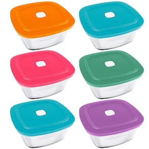 It 6 Tigelas Quadradas De Vidro 2L Marinex Facilita Potes Com Tampas Plásticas Cores