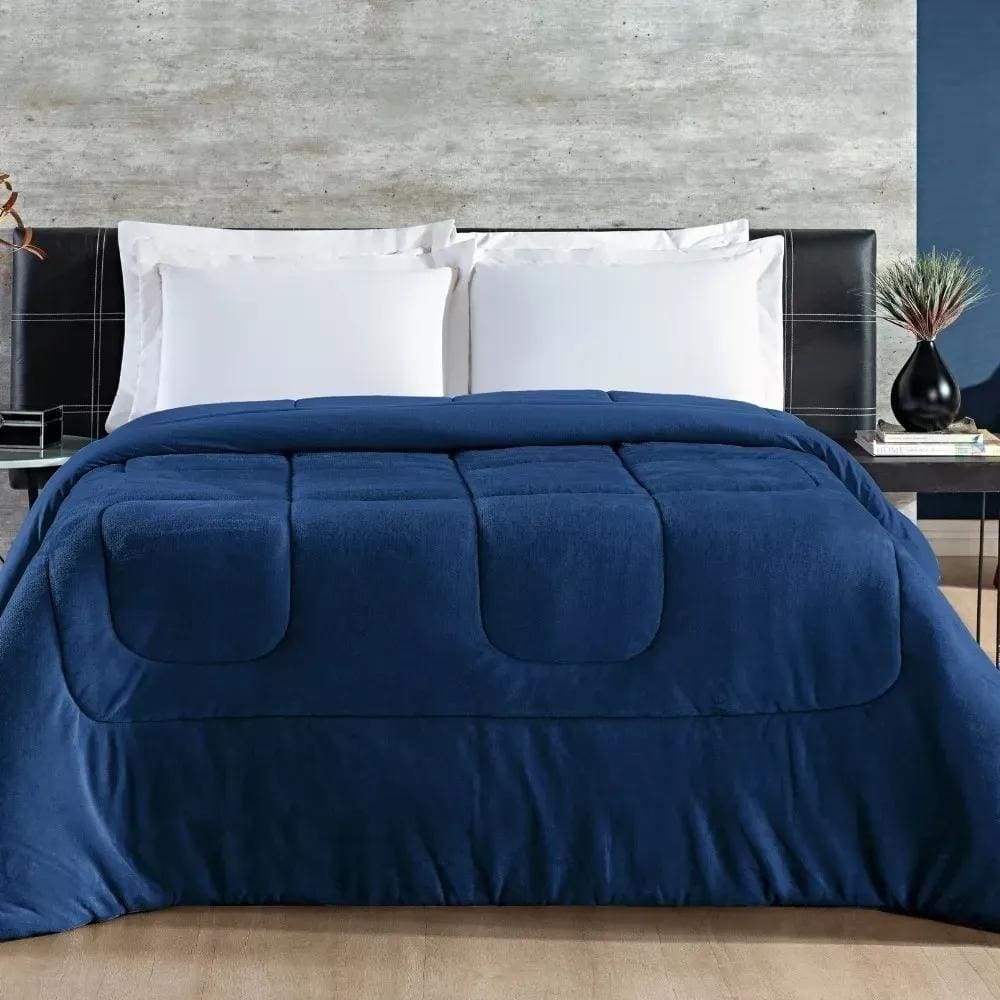 Coberdrom Em Malha E Manta Soft Queen Dupla Face Marinho