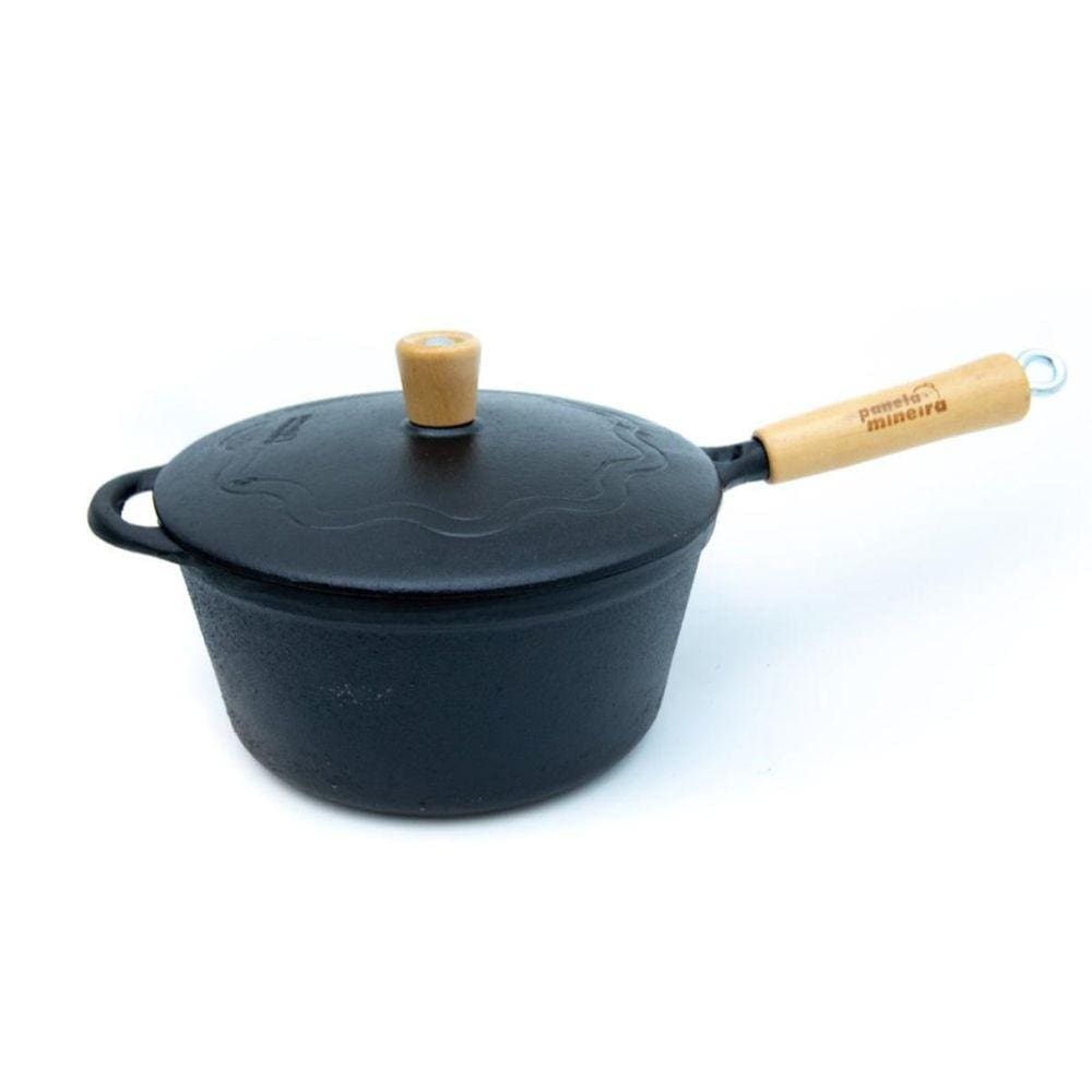 Caçarola Alça De Madeira Tampa De Ferro 2,2 Litros 21 Cm