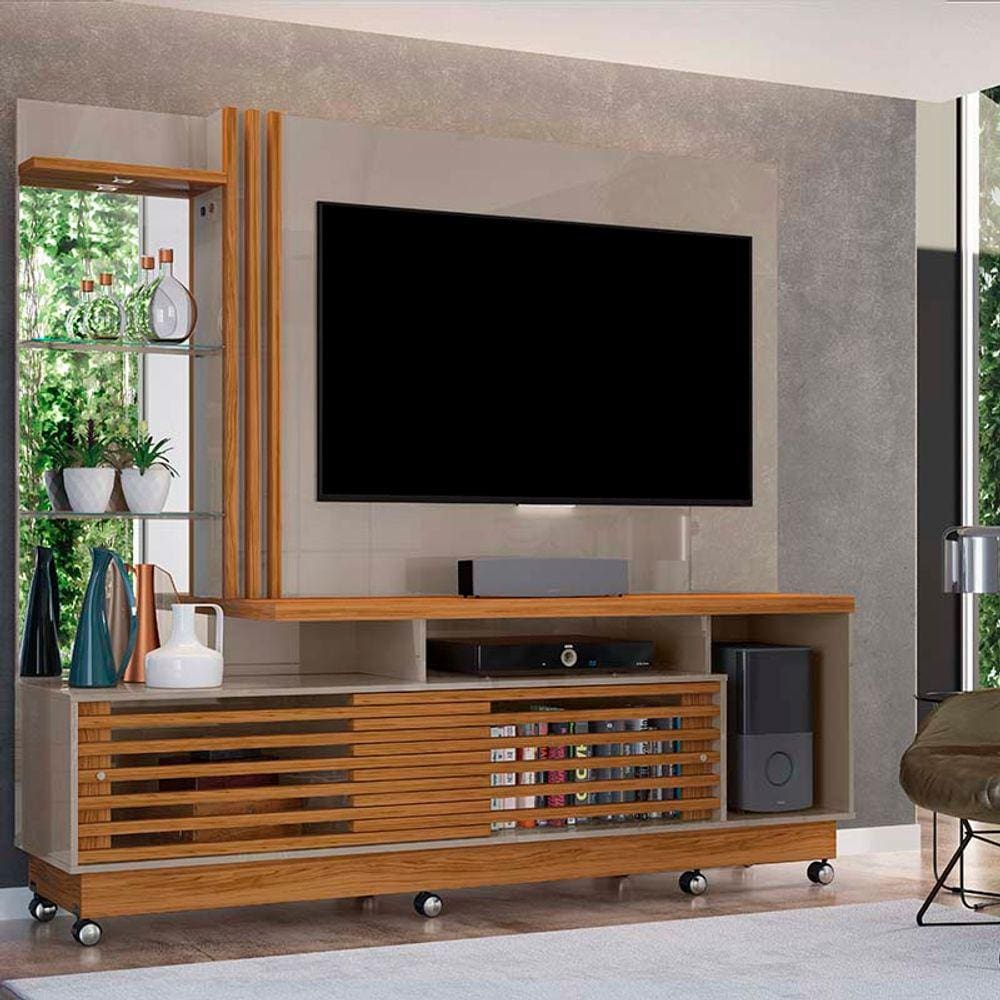 Estante Home Theater Frizz Plus Tv Até 60 Polegadas Com Rodízios 2 Portas