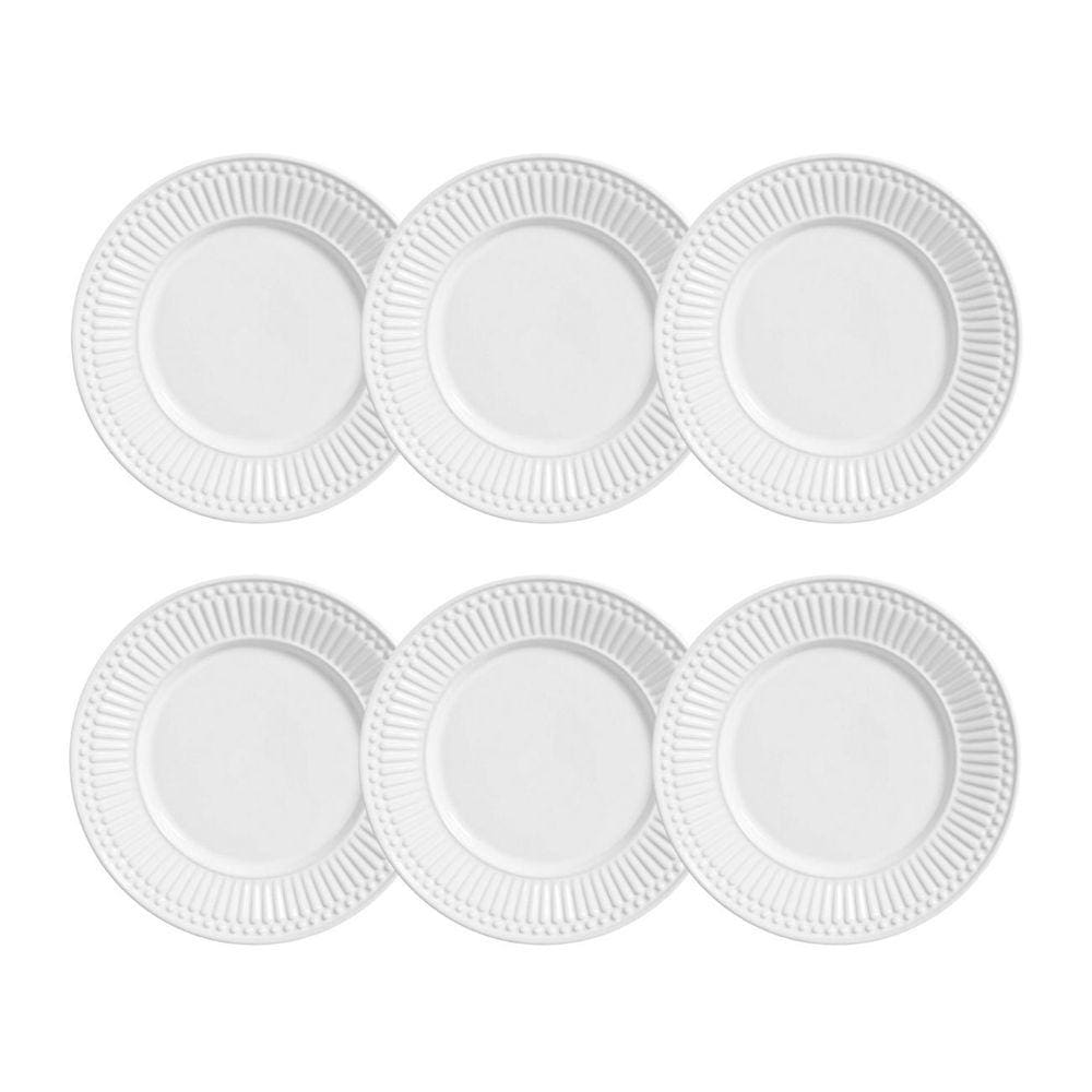 Jogo Prato Sobremesa Porto Brasil Cerâmica Roma Branco Kit 6