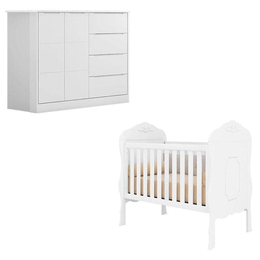 Berço Americano Realeza e Cômoda Infantil Eloá Branco Acetinado - Phoenix Baby