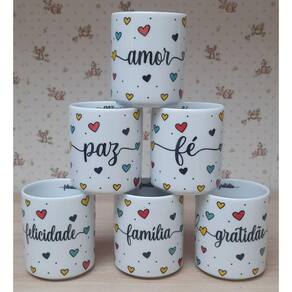 Jogo 6 copos 300ml Frases Motivacionais - Kit Porcelana