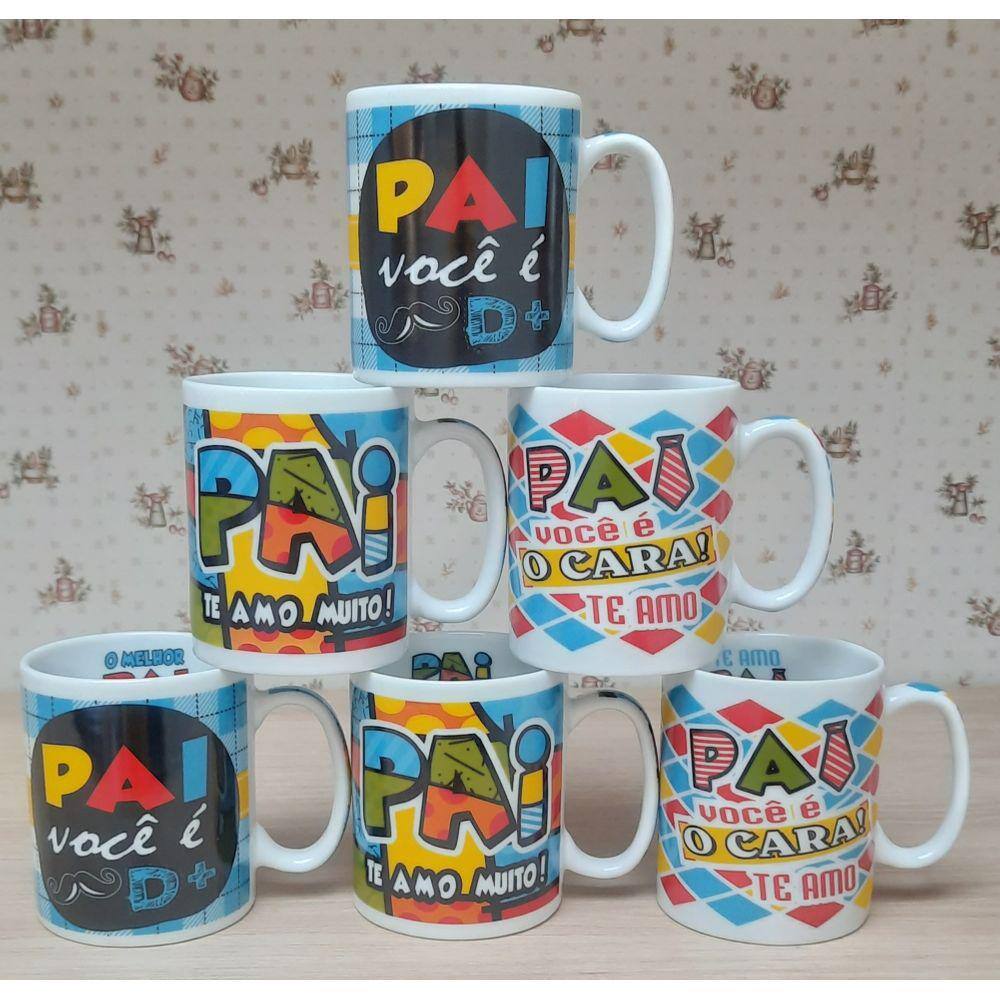 Jogo 6 canecas 300ml Frases Pai - Kit Porcelana - Decoração Caneca Completa Xadrez