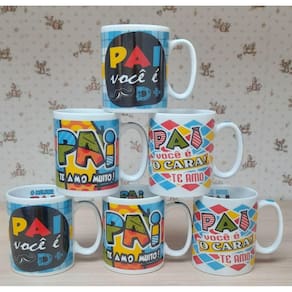 Jogo 6 canecas 300ml Frases Pai - Kit Porcelana - Decoração Caneca Completa Xadrez