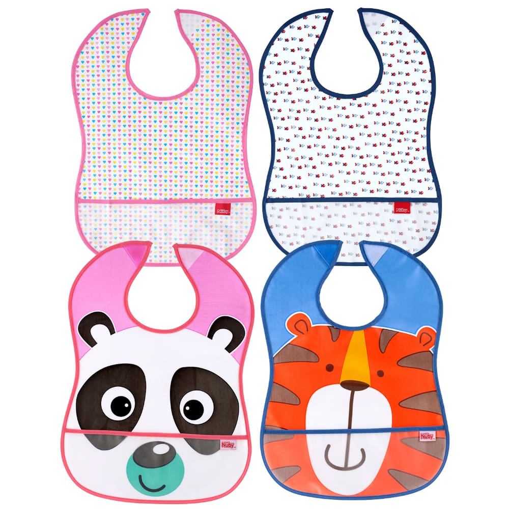 Babador Impermeável com Porta Migalhas Divertido Colorido - Nuby