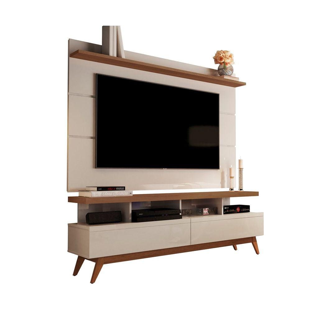 Rack Com Painel Vivare 1.6 Wood Off White/Freijó - Germai Móveis