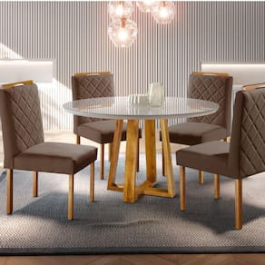 Conjunto Sala de Jantar 4 Lugares Mesa Redonda 1,2m e 4 Cadeiras Marrom Havana - Moveis Mix
