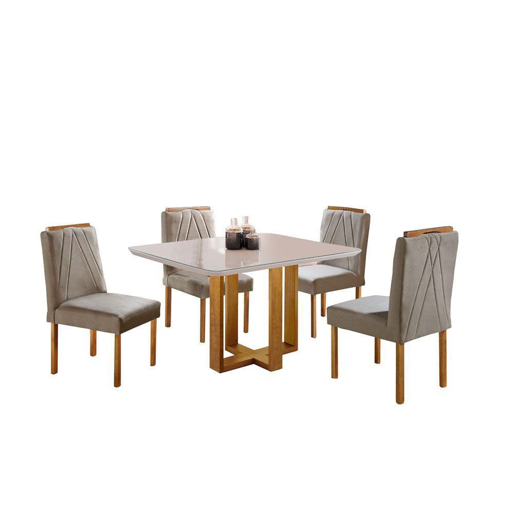 Conjunto Sala de Jantar 4 Lugares em Madeira Maciça Paris Mesa Quadrada Móveis Mix