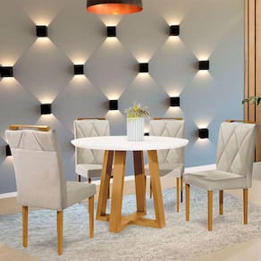 Conjunto Sala de Jantar 4 Lugares Mesa Redonda Rubi 1m e 4 Cadeiras Moveis Mix
