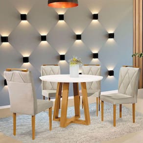 Conjunto Sala de Jantar 4 Lugares Mesa Redonda Rubi 1,2m e 4 Cadeiras Moveis Mix