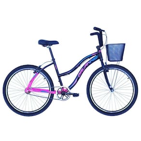 Bicicleta Feminina Aro 26 Beach em Alumínio Preto com Rosa