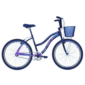 Bicicleta Feminina Aro 26 Beach em Alumínio Preto com Lilás