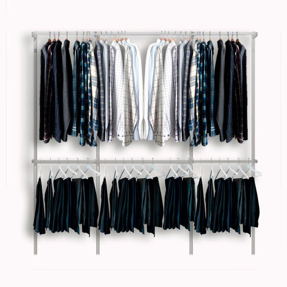 Arara cabideiro aramado trilho parede closet loja suspenso Br 2,20 m