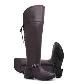Bota Over Moda Chic Com Amarração e Fecho de Zíper Bico Redondo E Salto Grosso