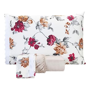 Jogo Lençol Estampado Casal Super King 03 Peças Flores Palha