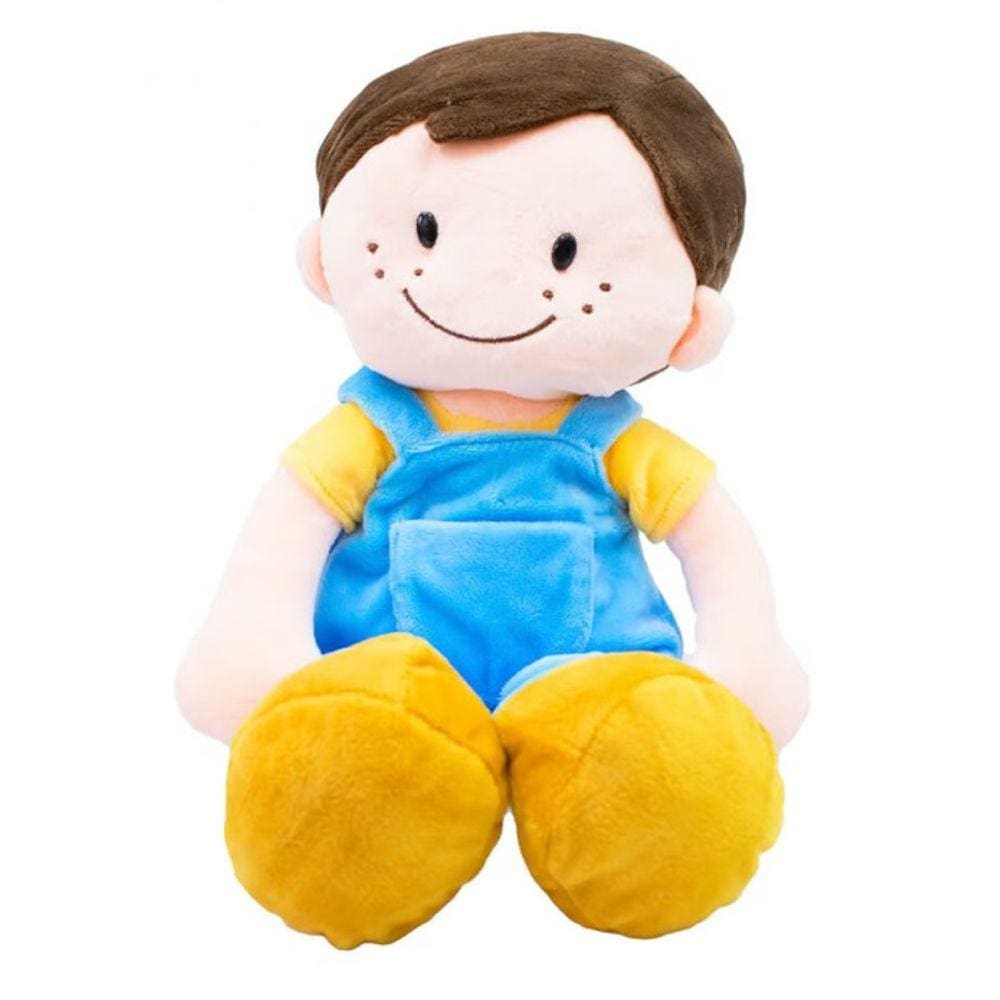 Boneco De Pelúcia Sorriso Feliz Roupa Azul 29 Cm