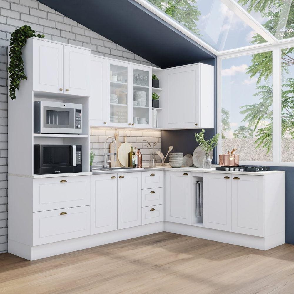 Cozinha Completa 7 Peças com Balcão e Tampo para Cooktop Emily Branco HP