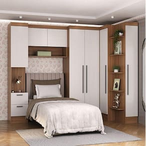Guardo Roupa Modulado 7 Portas 4 Gavetas 5 Peças Hecol Móveis Nogal/Branco