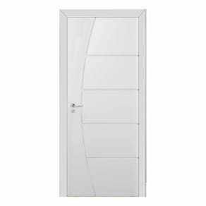 Kit Porta de Madeira 210x80cm Frisada Laqueada Esquerda Moldufama Branco