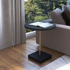 Mesa Lateral Redonda 45cm Nero/Dourado