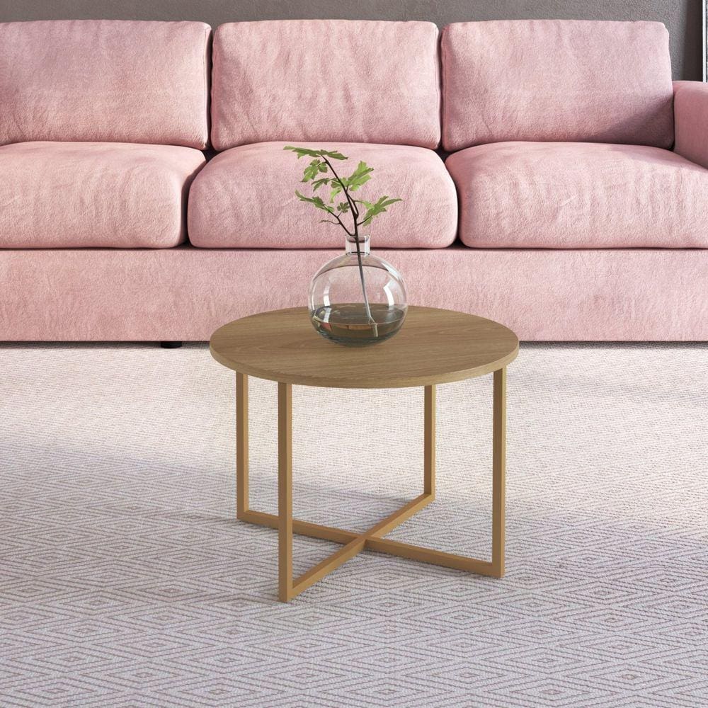 Mesa de Centro Redonda 50cm Hanover/Dourado