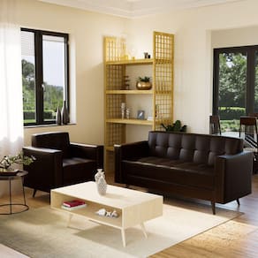 Conjunto Sofá 3 Lugares com Poltrona Sintético Vitrola Marrom