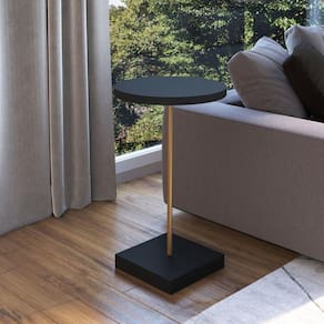 Mesa Lateral Redonda 35cm Nero/Dourado