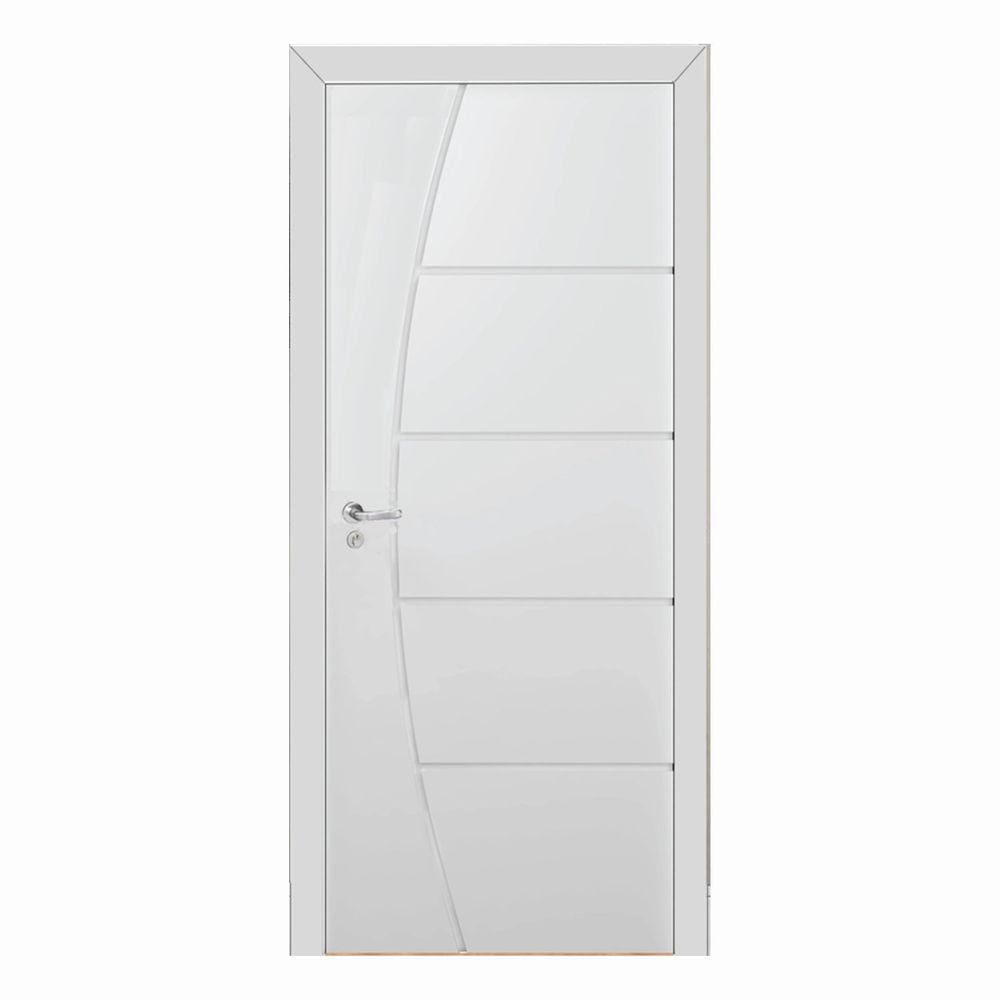 Kit Porta de Madeira 210x80cm Frisada Laqueada Direita Moldufama Branco