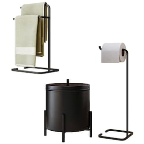 Kit Porta Toalha Papeleira Lixeira 6 L Lovell Lavabo Preto Dhom