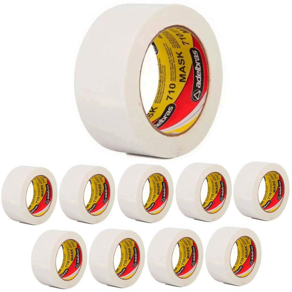 10 Rolos Fita Crepe Larga Adesiva Papel 48mm x 50 metros Adelbras