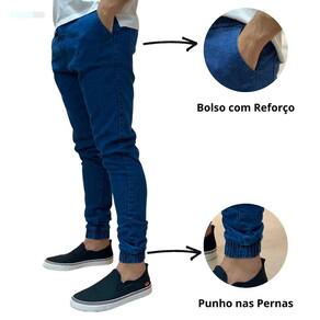 Calça Jogger Masculina Sarja Jeans Com Punho Elástico