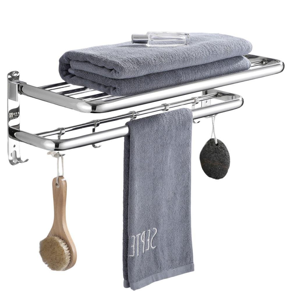 Suporte Aço Inox Porta Toalha Banho Ajustável Toalheiro Com Ganchos