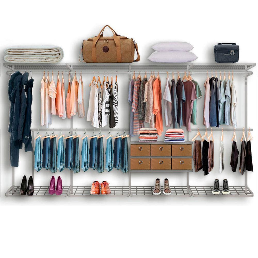 Cabideiro Arara Closet Casal Prateleira Aço Aramado - 3,70m BR