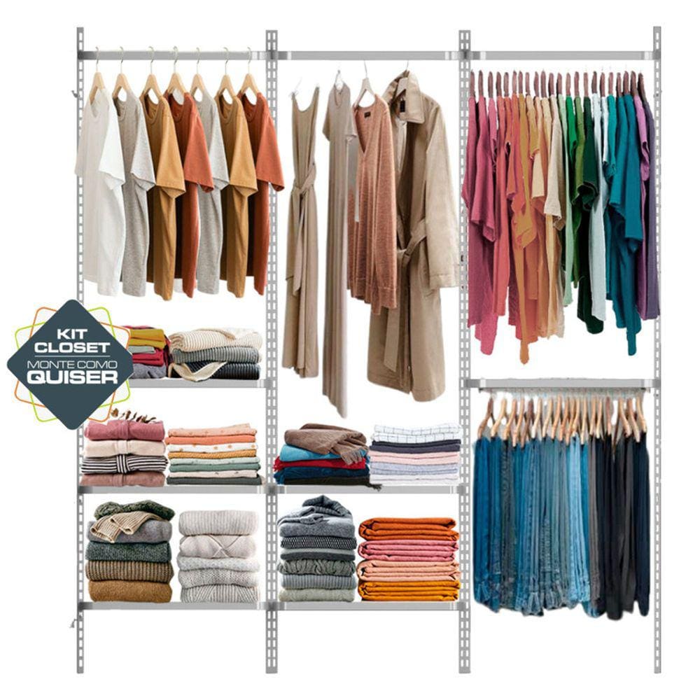 Aramado Closet Arara Roupas Prateleiras Trilho Parede 1,90m BR