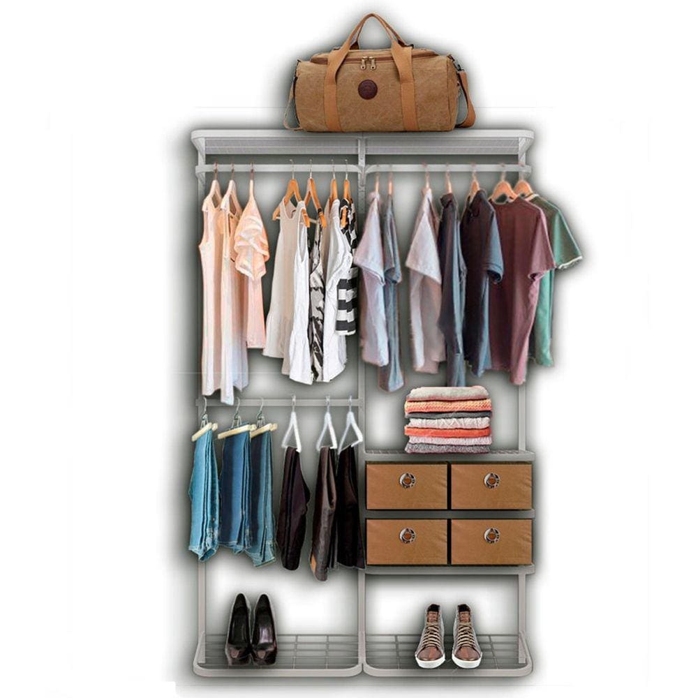 Cabideiro Arara Closet Casal Prateleira Aço Aramado - 1,30m BR