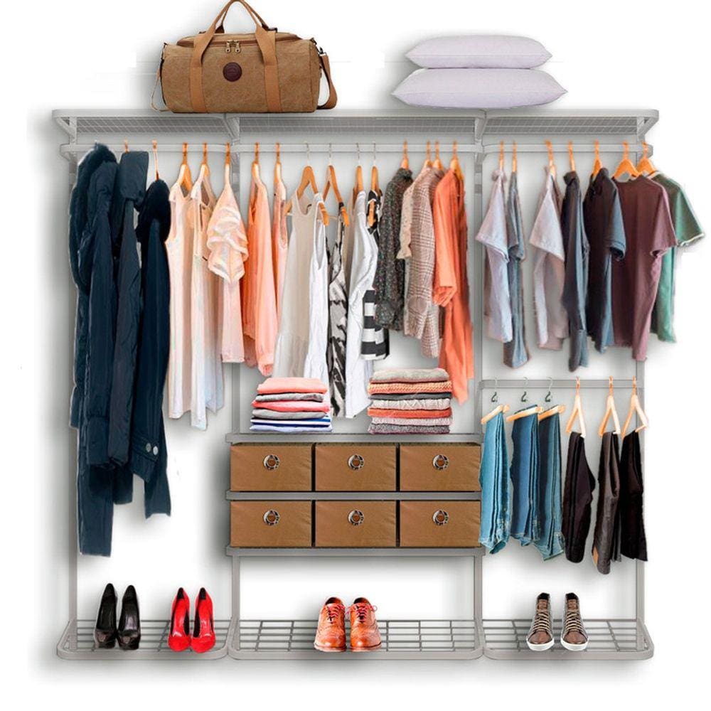 Cabideiro Arara Closet Casal Prateleira Aço Aramado - 2,20m BR