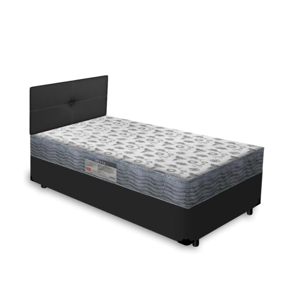 Cama Box Solteiro + Cabeceira Iris e Colchão Solteiro Ortobom Iso 100 88cm