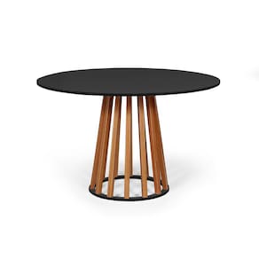 Mesa de Jantar Redonda 6 Lugares 120cm em MDF e Madeira Maciça Tália Preta