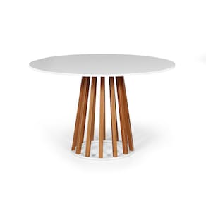 Mesa de Jantar Redonda 6 Lugares 120cm em MDF e Madeira Maciça Tália Branca