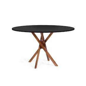 Mesa de Jantar Redonda 4 Lugares 90cm em Madeira June Preta - Straub Web